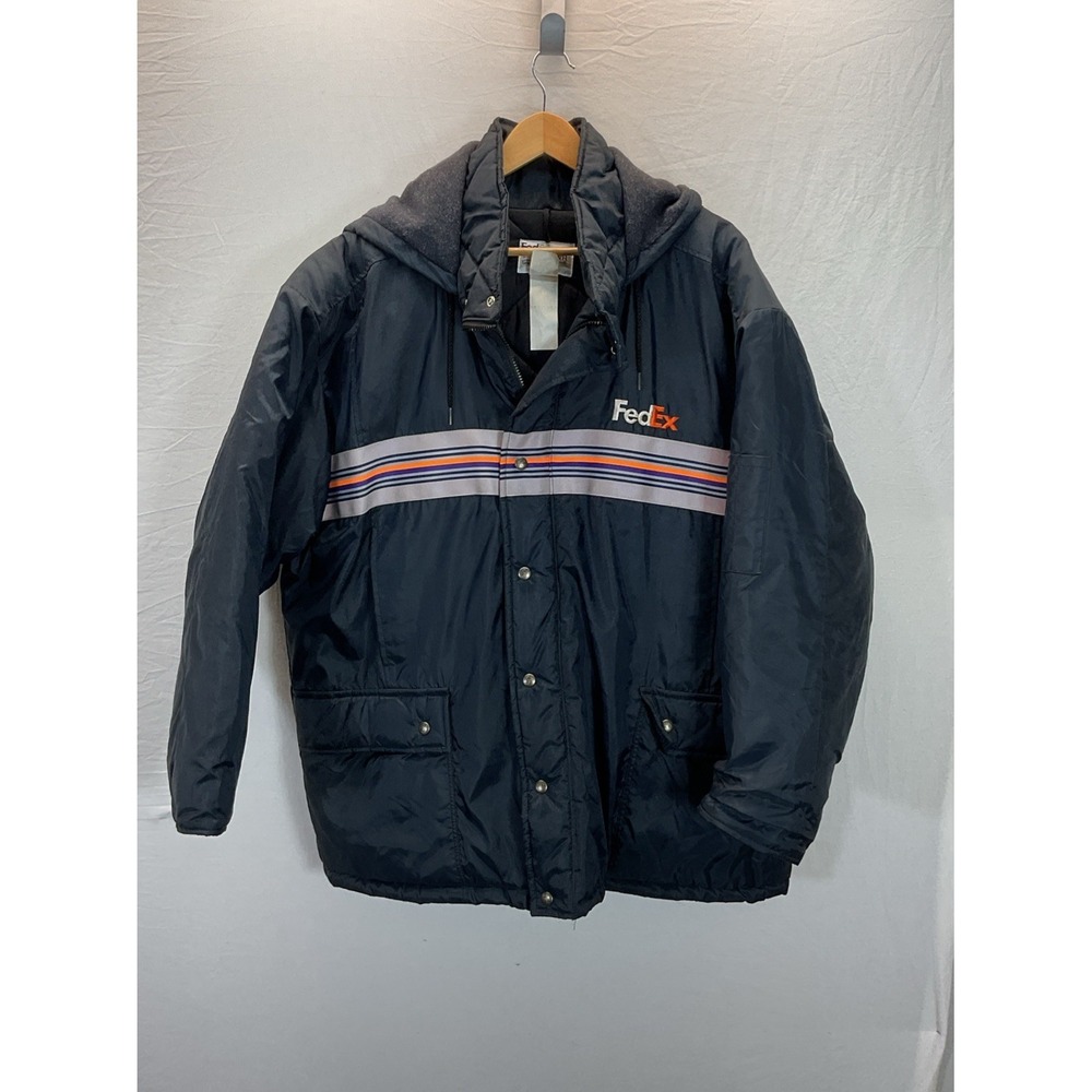 Vtg FedEx Stan Herman Reflective Rain Heavy Coat Hooded Size XXL Warm Uniform US